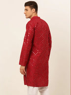 Jompers Men's Maroon Mirror Work Kurta Only | Grocsy