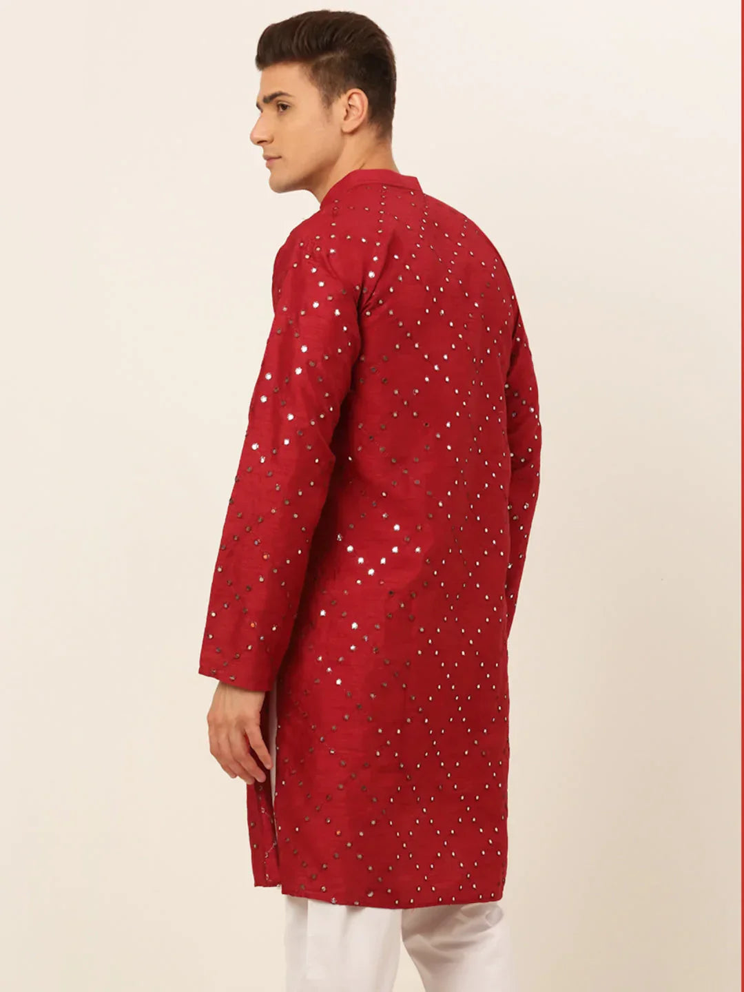 Jompers Men's Maroon Mirror Work Kurta Only | Grocsy