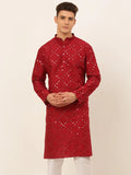 Jompers Men's Maroon Mirror Work Kurta Only | Grocsy