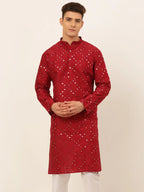Jompers Men's Maroon Mirror Work Kurta Only | Grocsy
