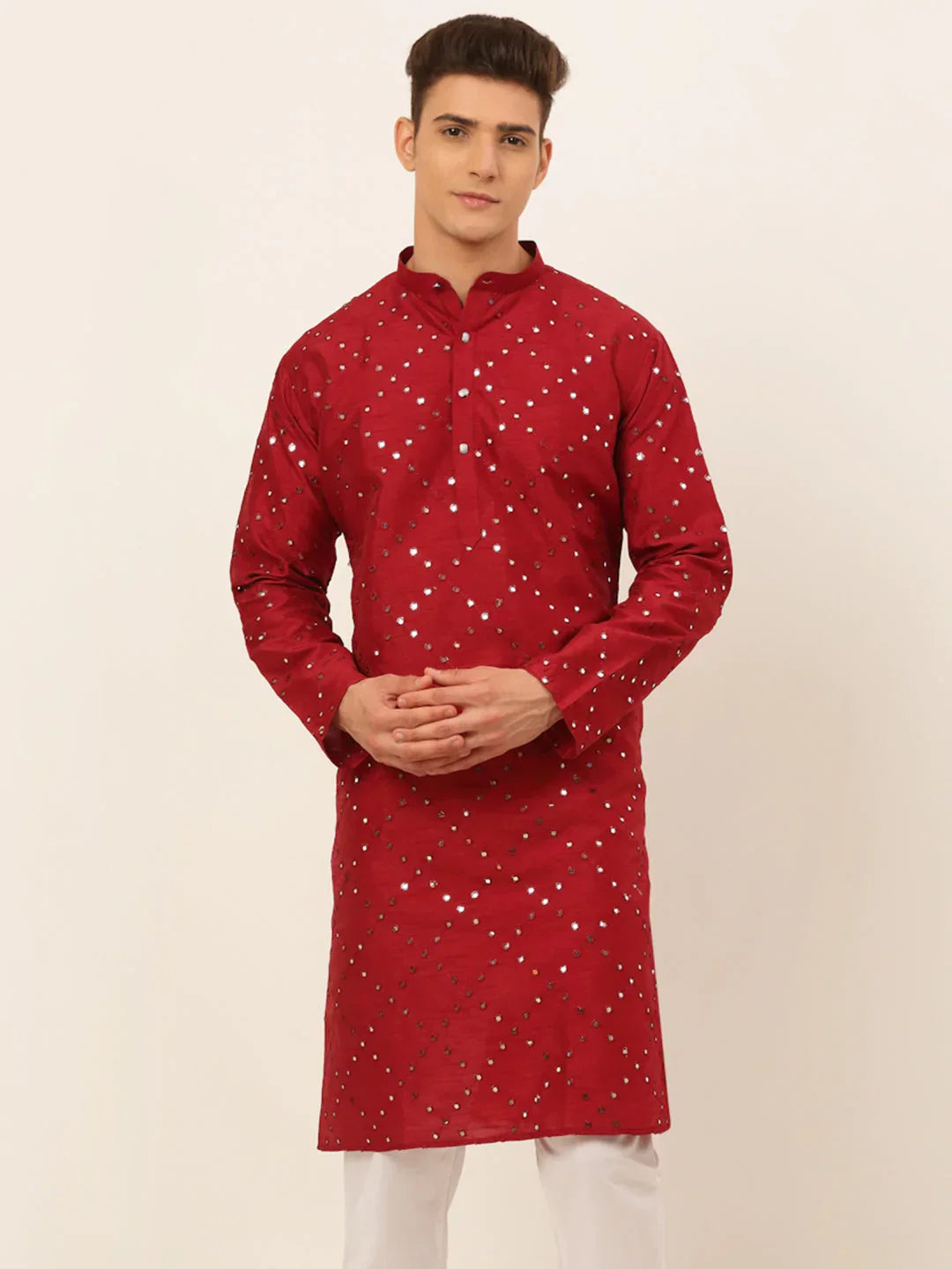 Jompers Men's Maroon Mirror Work Kurta Only | Grocsy