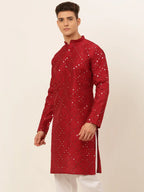 Jompers Men's Maroon Mirror Work Kurta Only | Grocsy