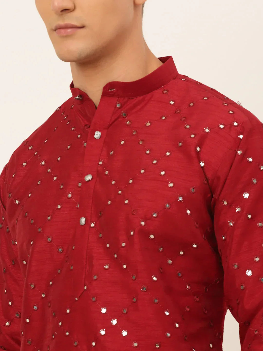 Jompers Men's Maroon Mirror Work Kurta Only | Grocsy