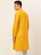 Jompers Men's Dupion Silk Embroidered Kurta - Mustard | Grocsy