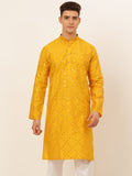 Jompers Men's Dupion Silk Embroidered Kurta - Mustard | Grocsy