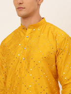 Jompers Men's Dupion Silk Embroidered Kurta - Mustard | Grocsy