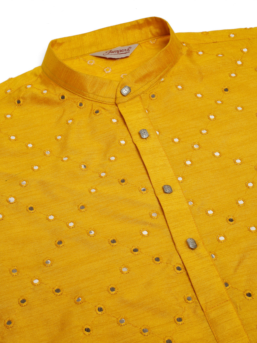 Jompers Men's Dupion Silk Embroidered Kurta - Mustard | Grocsy