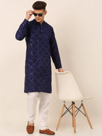 Jompers Men's Navy Blue Mirror Work Kurta Only | Grocsy