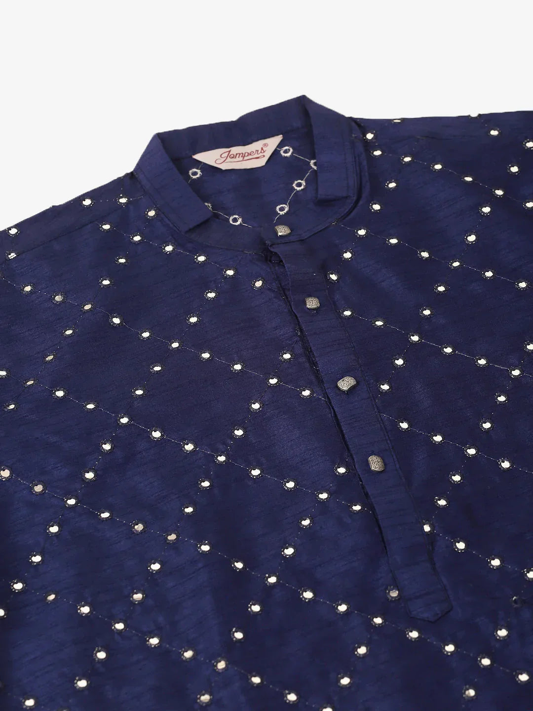 Jompers Men's Navy Blue Mirror Work Kurta Only | Grocsy