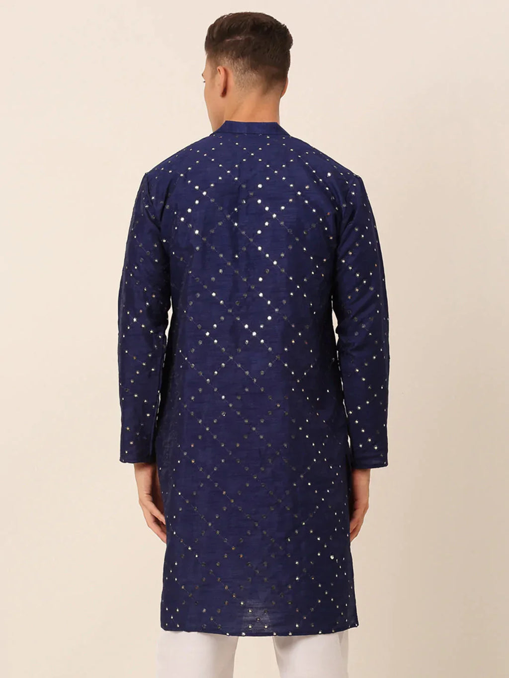 Jompers Men's Navy Blue Mirror Work Kurta Only | Grocsy