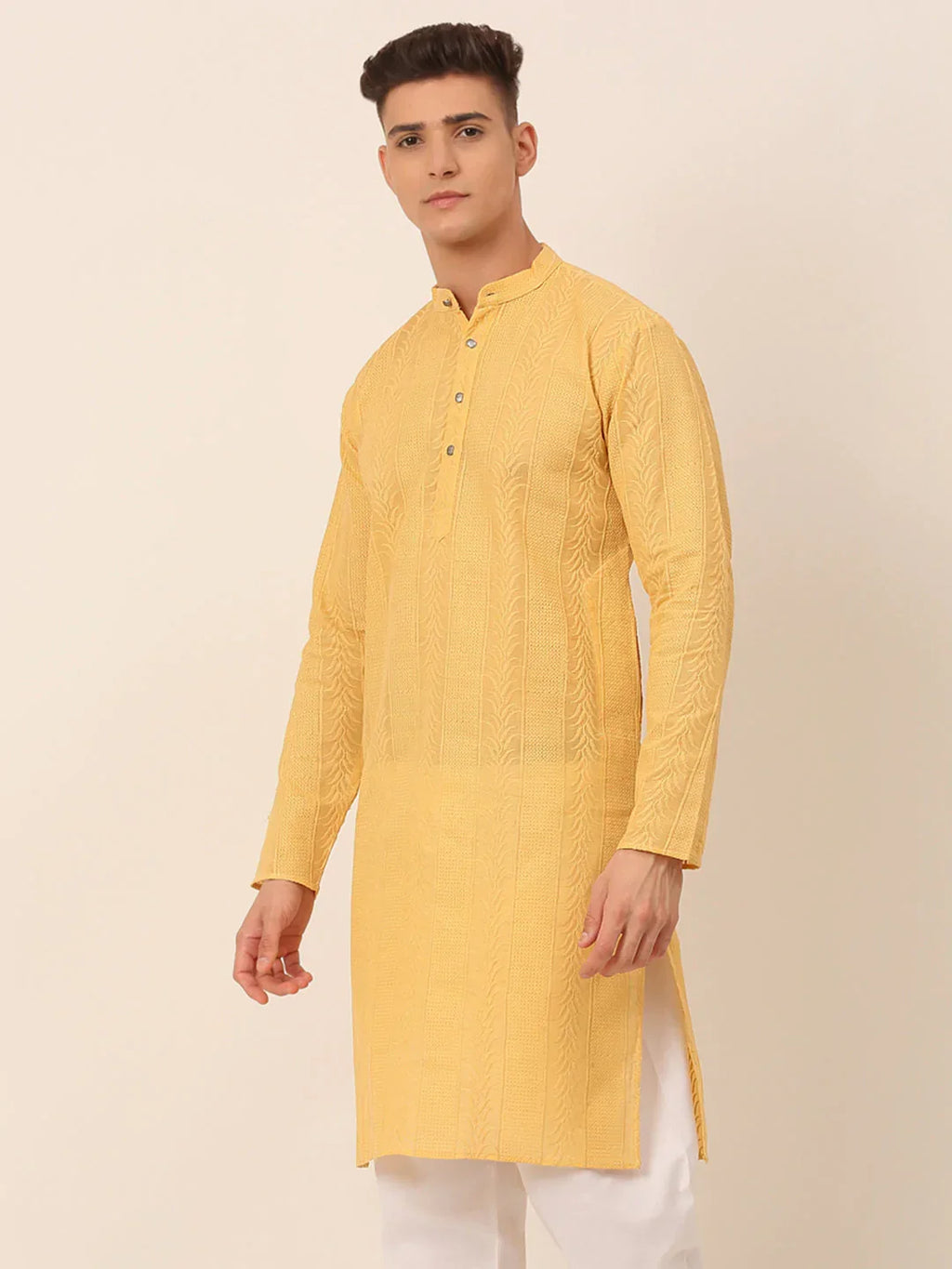 Jompers Men's Pure Cottom Embroidered Kurta Only - Beige | Grocsy