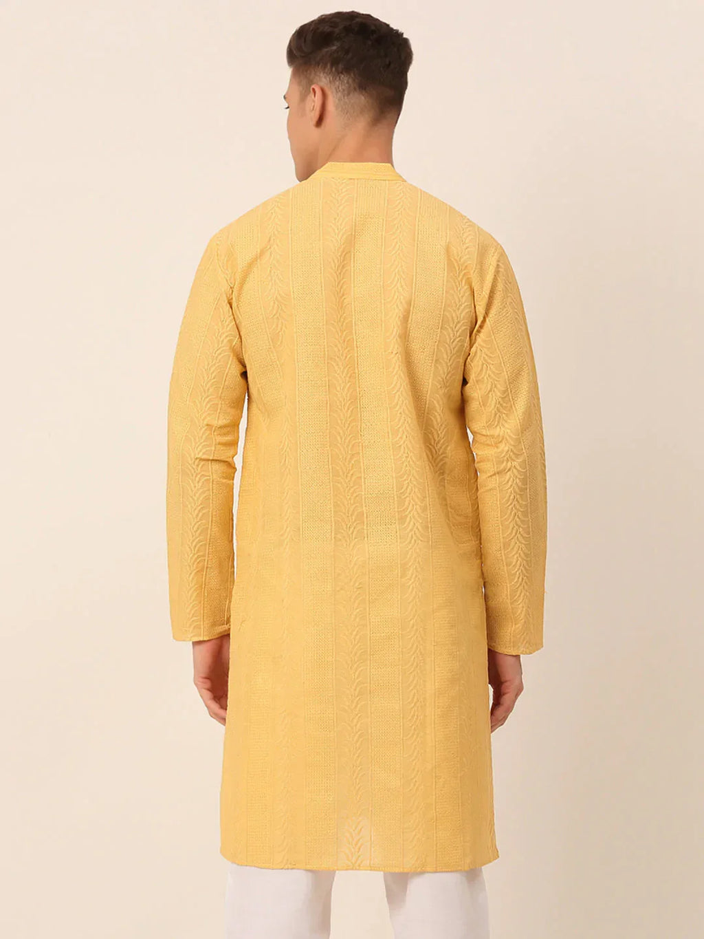 Jompers Men's Pure Cottom Embroidered Kurta Only - Beige | Grocsy