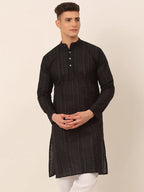Jompers Men's Pure Cottom Embroidered Kurta Only - Black | Grocsy