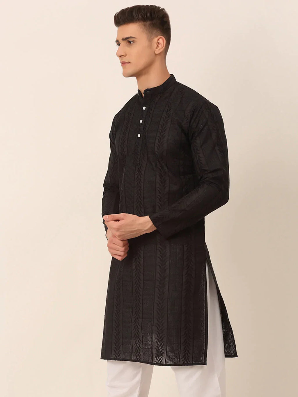 Jompers Men's Pure Cottom Embroidered Kurta Only - Black | Grocsy