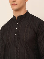 Jompers Men's Pure Cottom Embroidered Kurta Only - Black | Grocsy