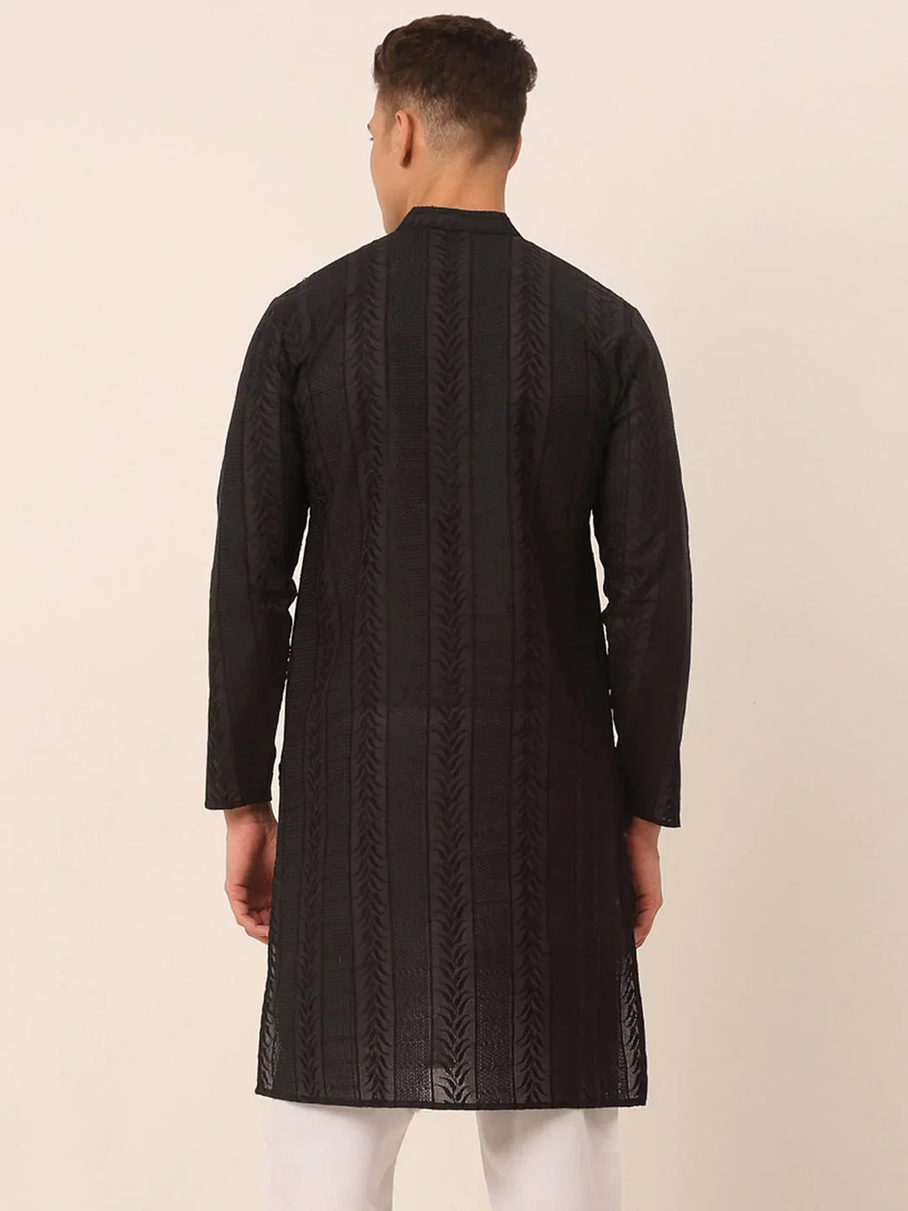 Jompers Men's Pure Cottom Embroidered Kurta Only - Black | Grocsy