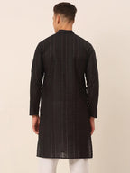 Jompers Men's Pure Cottom Embroidered Kurta Only - Black | Grocsy