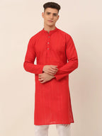 Jompers Men's Pure Cottom Embroidered Kurta Only - Red | Grocsy