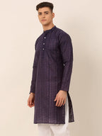 Jompers Men's Pure Cottom Embroidered Kurta Only - Navy Blue | Grocsy