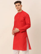 Jompers Men's Pure Cottom Embroidered Kurta Only - Red | Grocsy