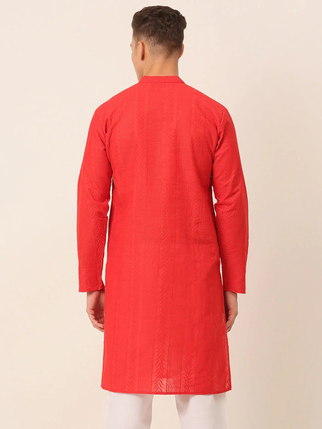 Jompers Men's Pure Cottom Embroidered Kurta Only - Red | Grocsy
