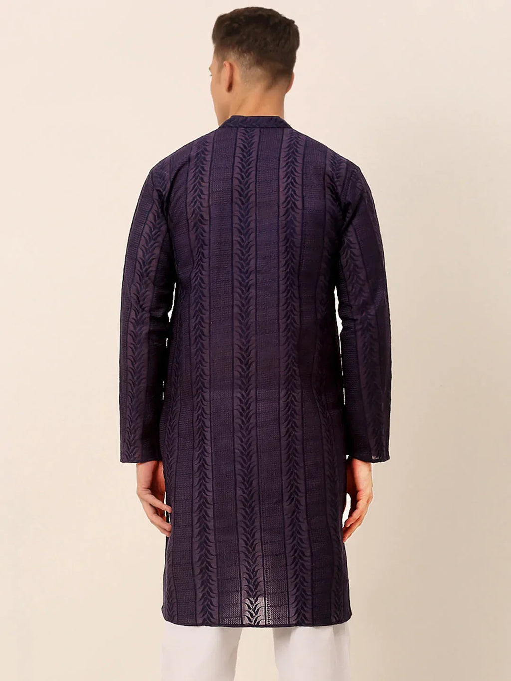 Jompers Men's Pure Cottom Embroidered Kurta Only - Navy Blue | Grocsy