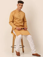Jompers Men's Silk Blend Sequence Embroidered Kurta Only - Beige | Grocsy