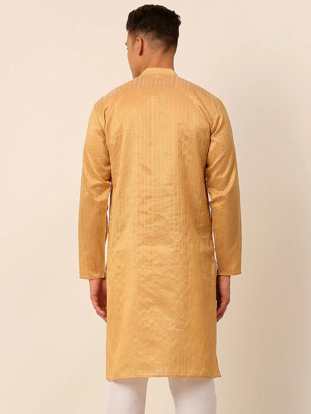 Jompers Men's Silk Blend Sequence Embroidered Kurta Only - Beige | Grocsy