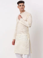 Jompers Men's Silk Blend Sequence Embroidered Kurta Only - Cream | Grocsy