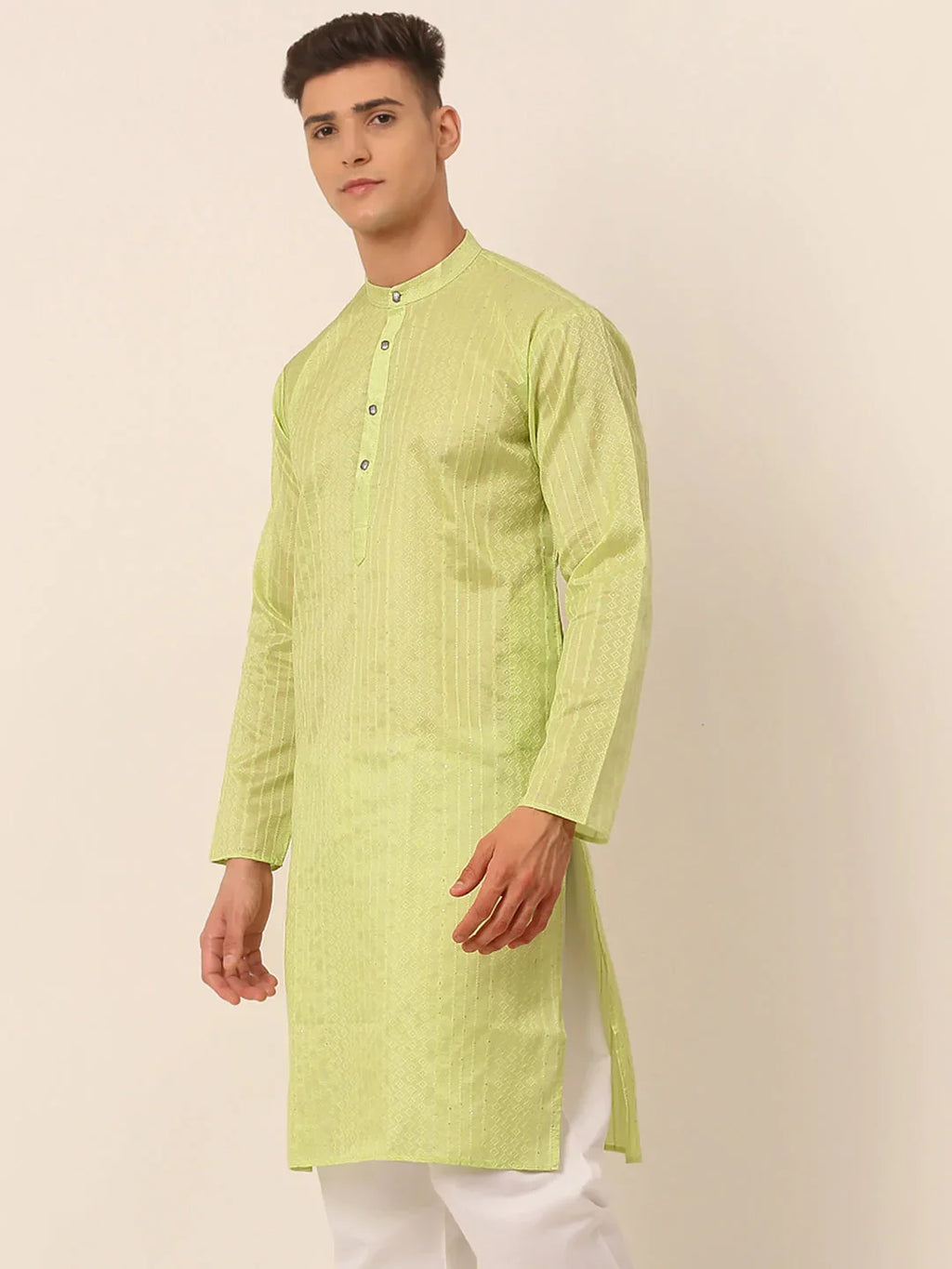 Jompers Men's Silk Blend Sequence Embroidered Kurta Only - Green | Grocsy