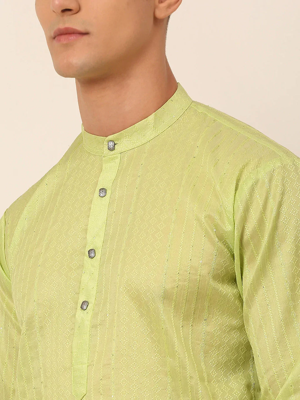 Jompers Men's Silk Blend Sequence Embroidered Kurta Only - Green | Grocsy