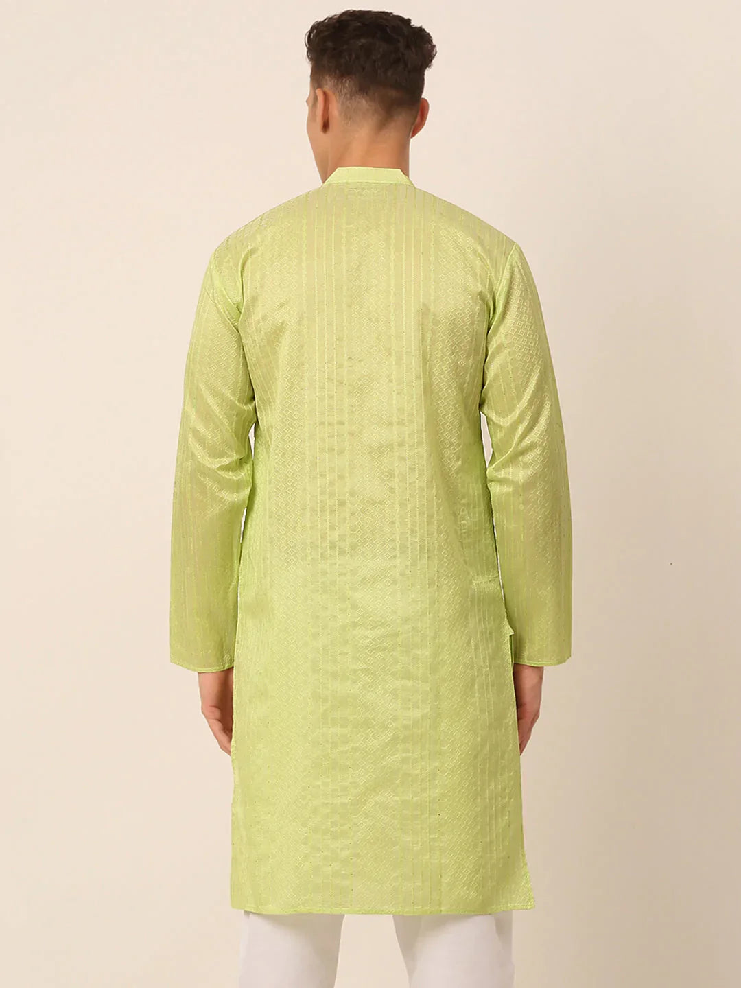 Jompers Men's Silk Blend Sequence Embroidered Kurta Only - Green | Grocsy