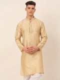 Jompers Men's Silk Blend Collar Embroidered Kurta only - Beige | Grocsy