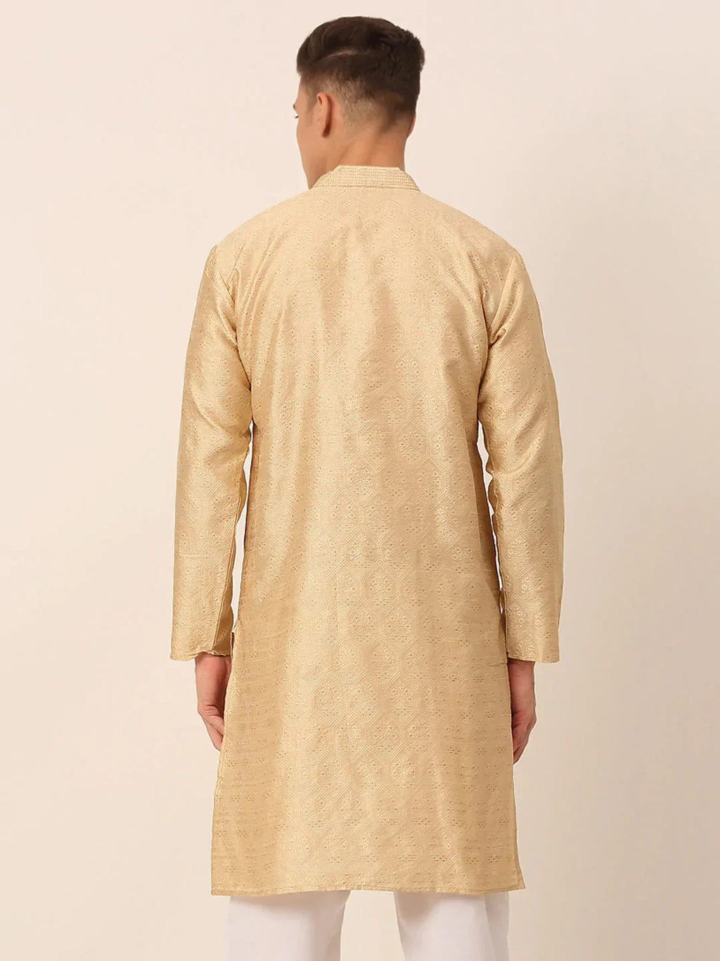 Jompers Men's Silk Blend Collar Embroidered Kurta only - Beige | Grocsy