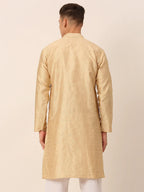 Jompers Men's Silk Blend Collar Embroidered Kurta only - Beige | Grocsy