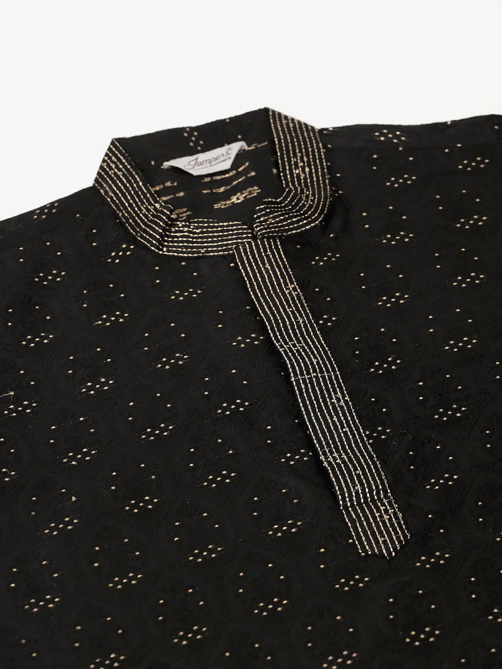 Jompers Men's Silk Blend Collar Embroidered Kurta only - Black | Grocsy