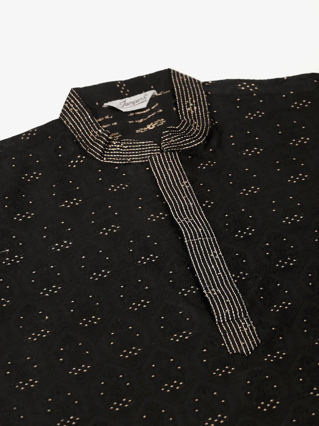 Jompers Men's Silk Blend Collar Embroidered Kurta only - Black | Grocsy
