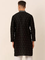 Jompers Men's Silk Blend Collar Embroidered Kurta only - Black | Grocsy