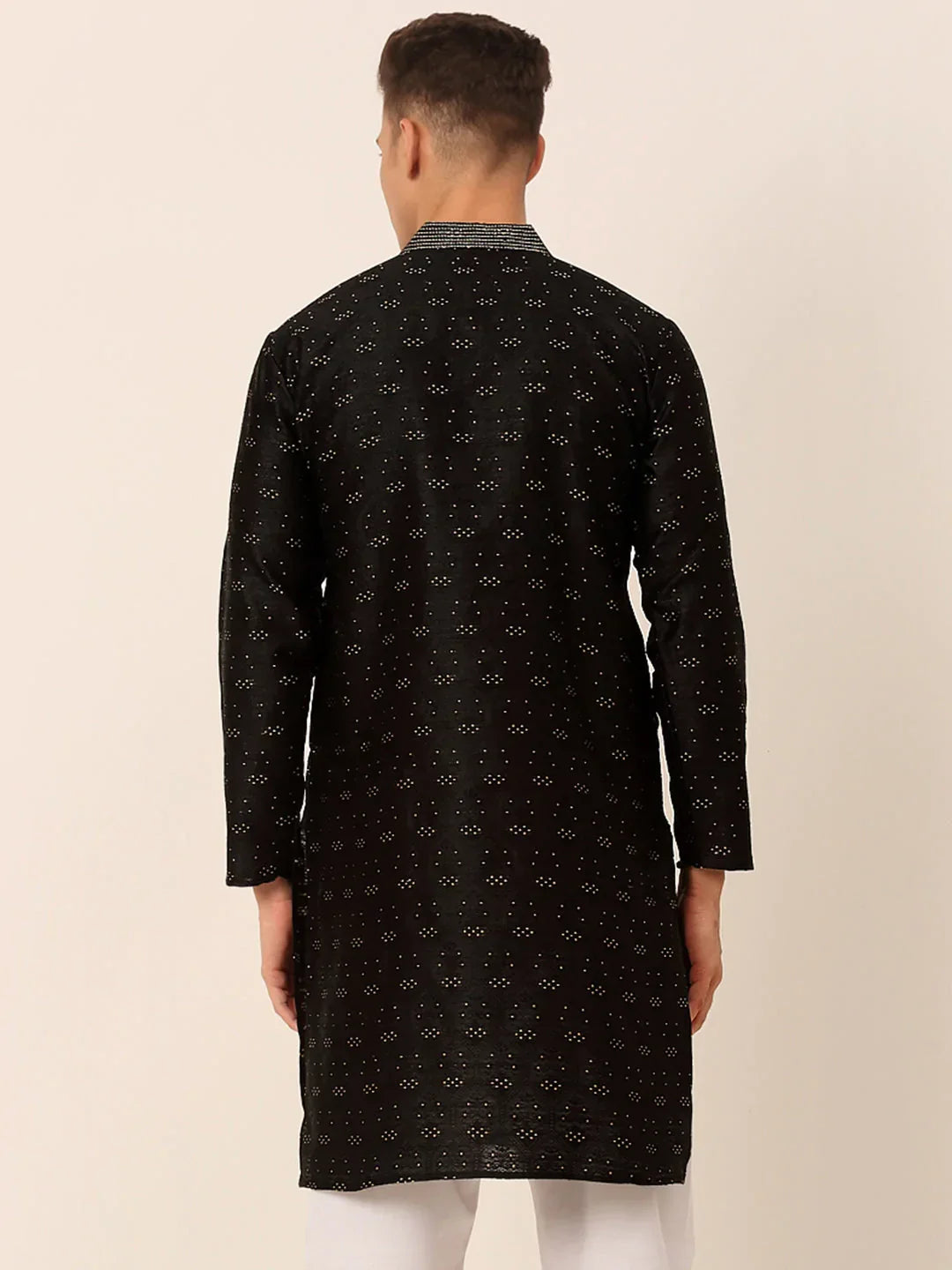 Jompers Men's Silk Blend Collar Embroidered Kurta only - Black | Grocsy