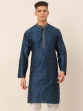 Jompers Men's Silk Blend Collar Embroidered Kurta only - Peacock | Grocsy