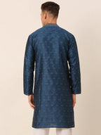 Jompers Men's Silk Blend Collar Embroidered Kurta only - Peacock | Grocsy