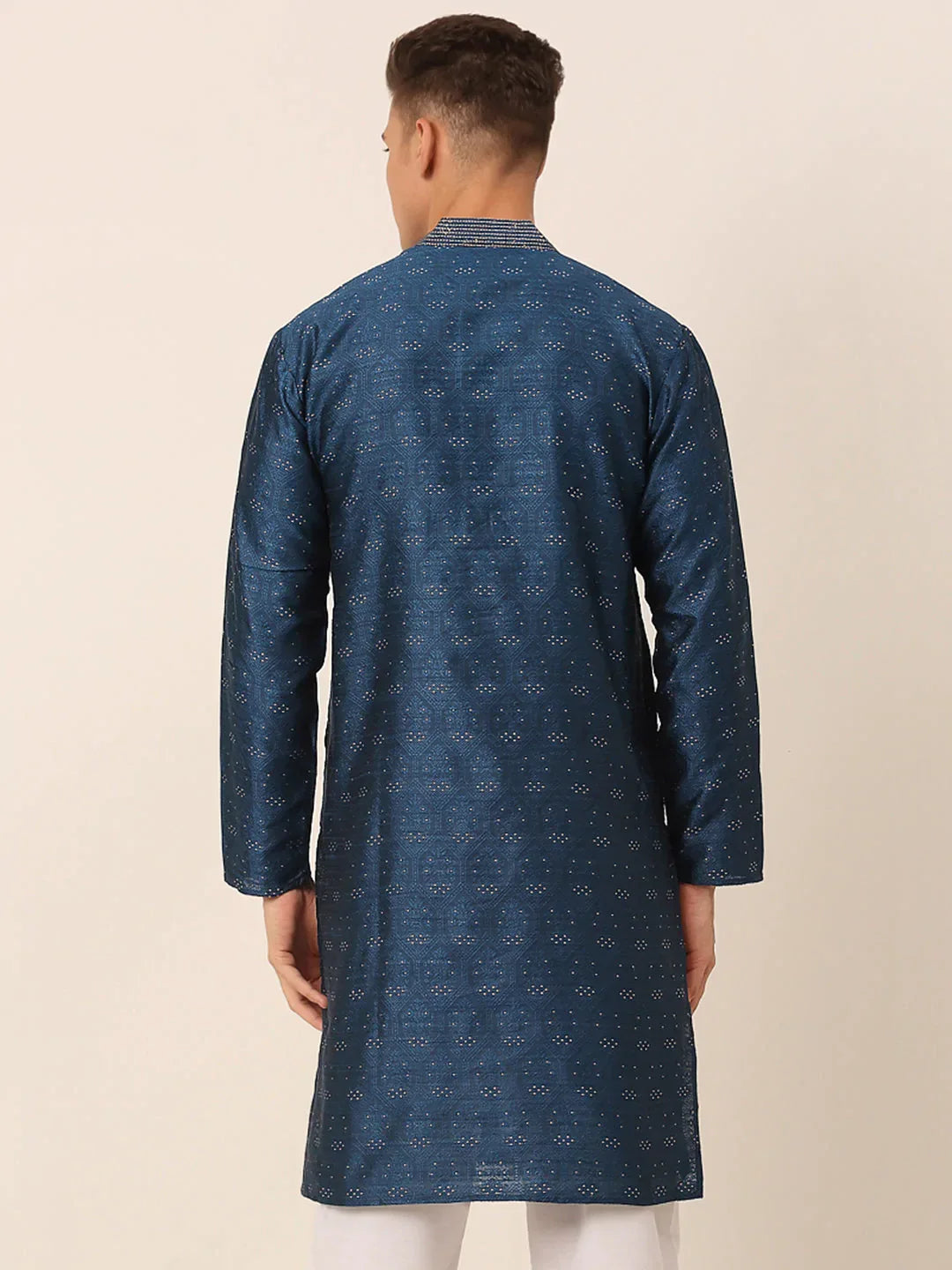 Jompers Men's Silk Blend Collar Embroidered Kurta only - Peacock | Grocsy