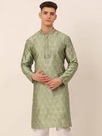 Jompers Men's Silk Blend Collar Embroidered Kurta only - Pista | Grocsy
