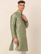 Jompers Men's Silk Blend Collar Embroidered Kurta only - Pista | Grocsy