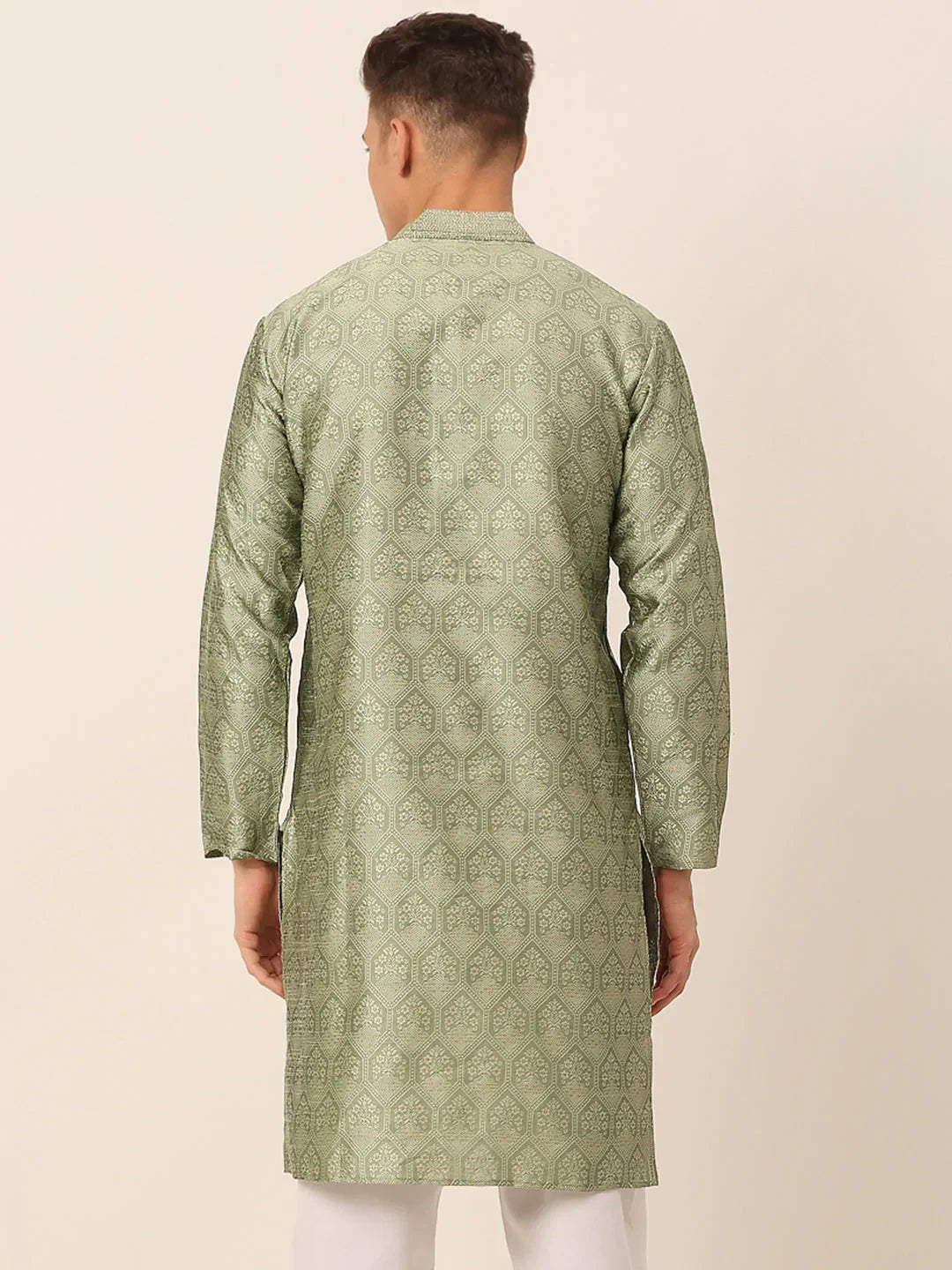 Jompers Men's Silk Blend Collar Embroidered Kurta only - Pista | Grocsy