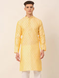Jompers Men's Silk Blend Collar Embroidered Kurta only - Golden | Grocsy