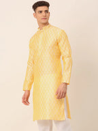 Jompers Men's Silk Blend Collar Embroidered Kurta only - Golden | Grocsy