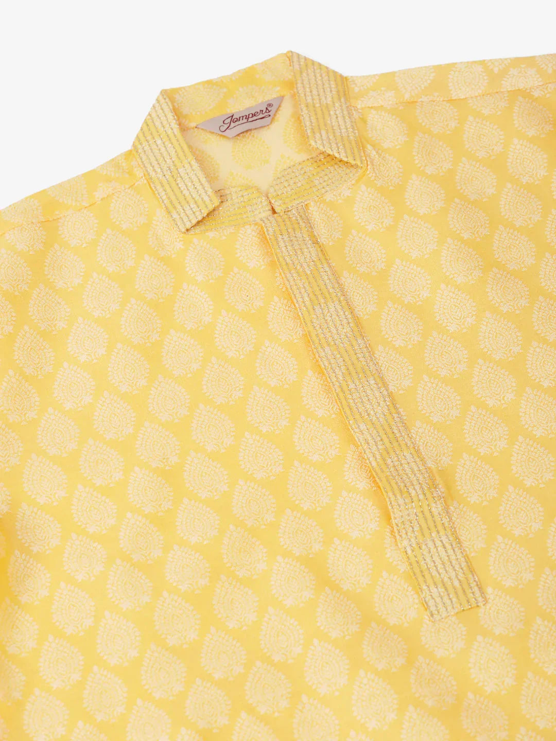 Jompers Men's Silk Blend Collar Embroidered Kurta only - Golden | Grocsy