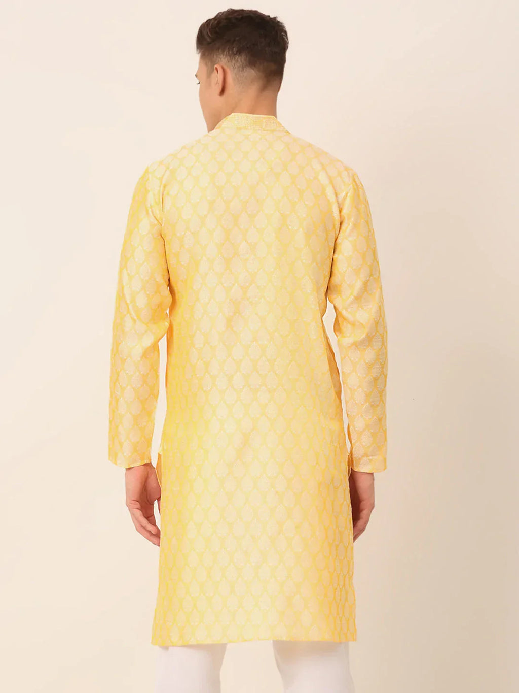 Jompers Men's Silk Blend Collar Embroidered Kurta only - Golden | Grocsy