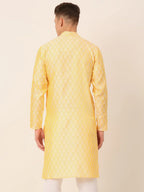 Jompers Men's Silk Blend Collar Embroidered Kurta only - Golden | Grocsy